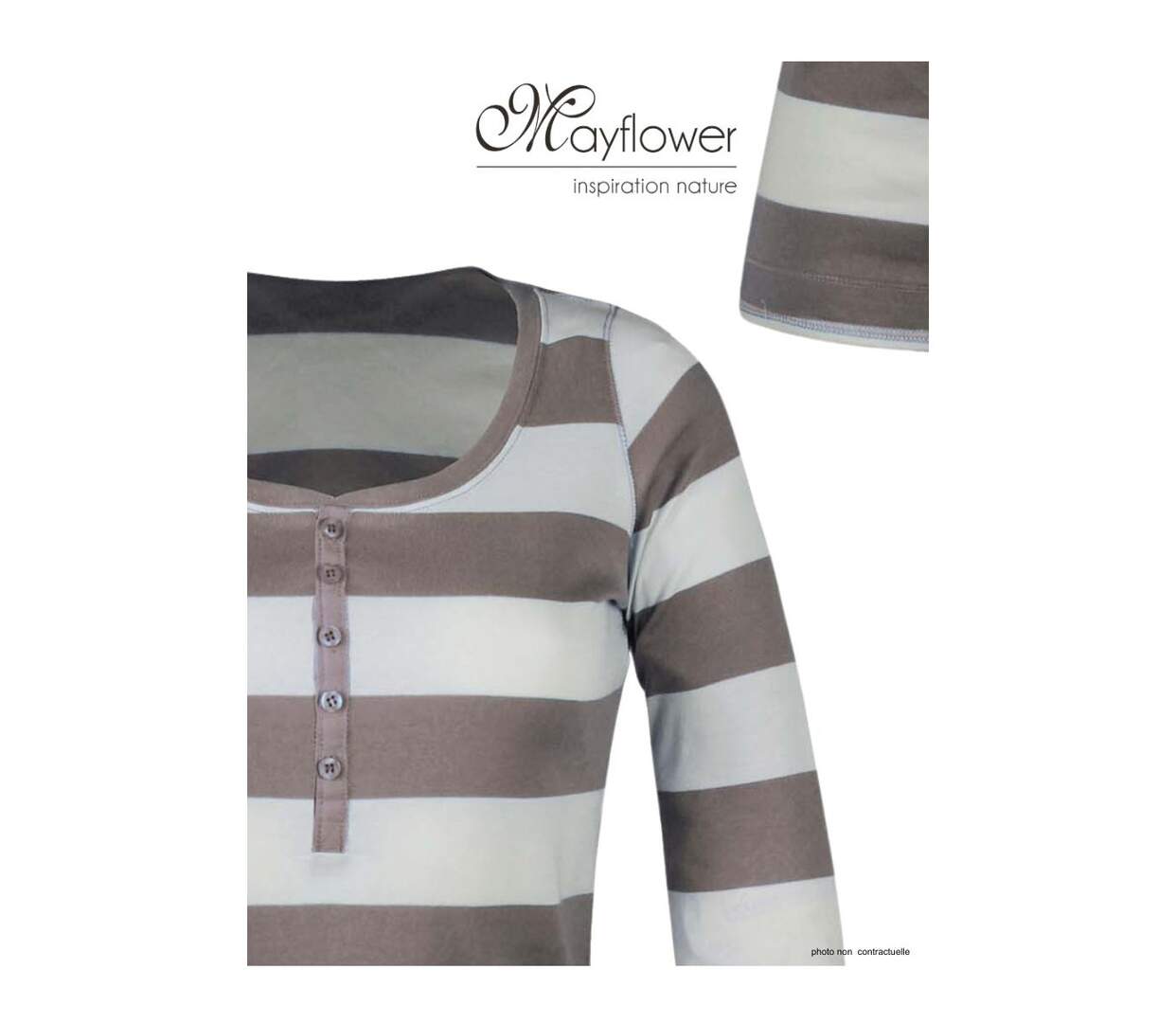 MAYFLOWER DOMINGO1 - Tee-shirt manches 3/4 beige en pur coton avec col boutonné-4