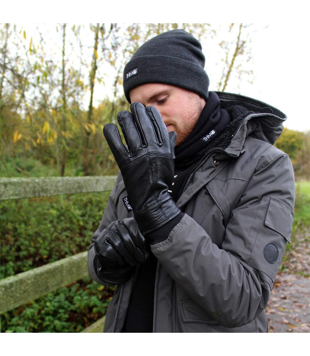 Homme Gants Cuir en Noir | THMO | Doublés Polaire Gants Thinsulate Chaudes-3