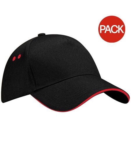 Lot de 2  Casquette adulte unisexe noir/rouge classique Beechfield