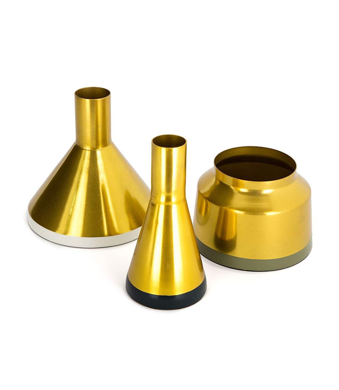 Lot de 3 Vases Déco Culture 16cm Gris & Or-1