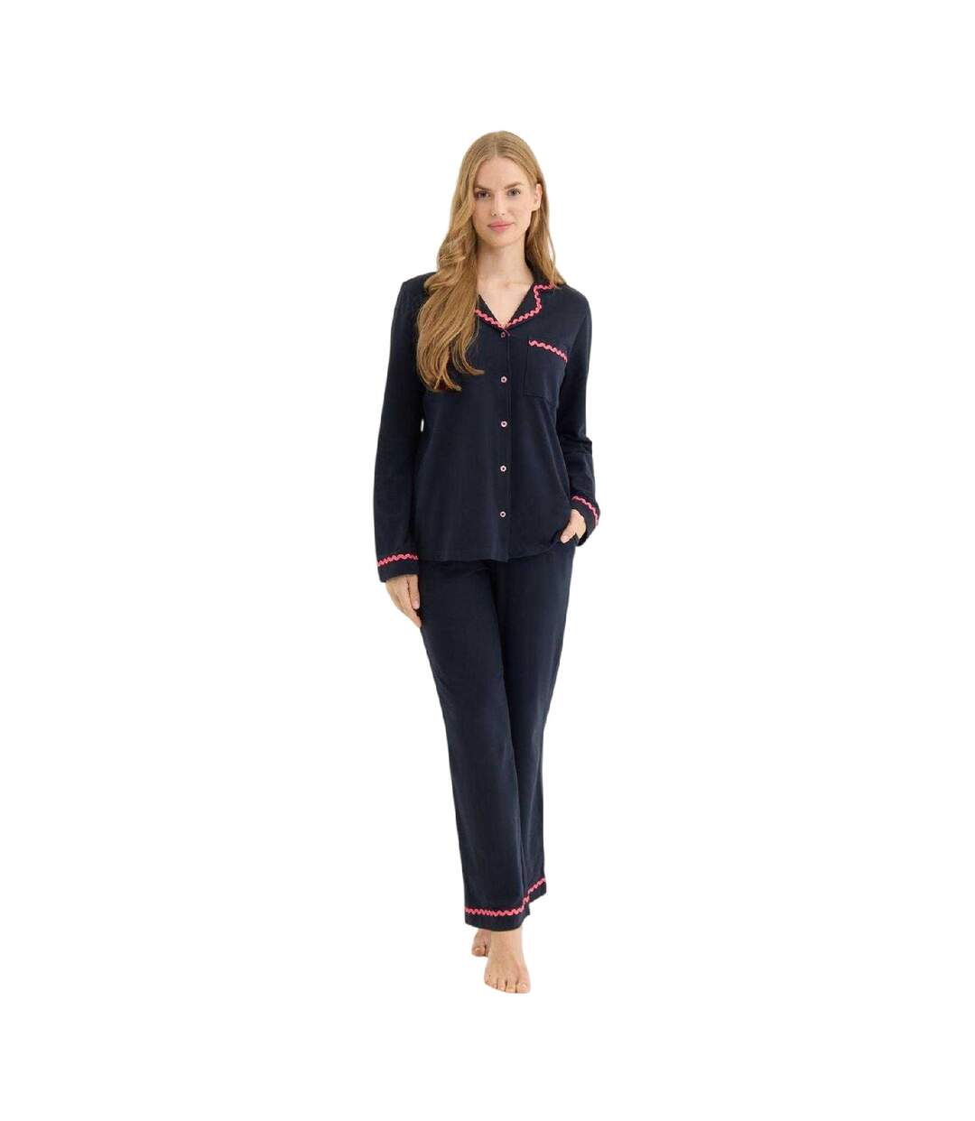 Ensemble De Pyjama Long Motif/style Ondulé Femme Bleu Marine Chelsea Peers-1