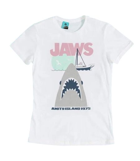 Womens/ladies Shark Cotton T-shirt White Jaws