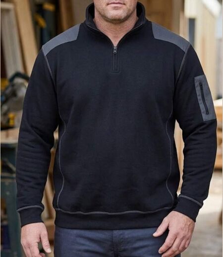 CHALLENGER PRODIGE1 — Sweat molleton col camionneur noir : chaleur et style technique