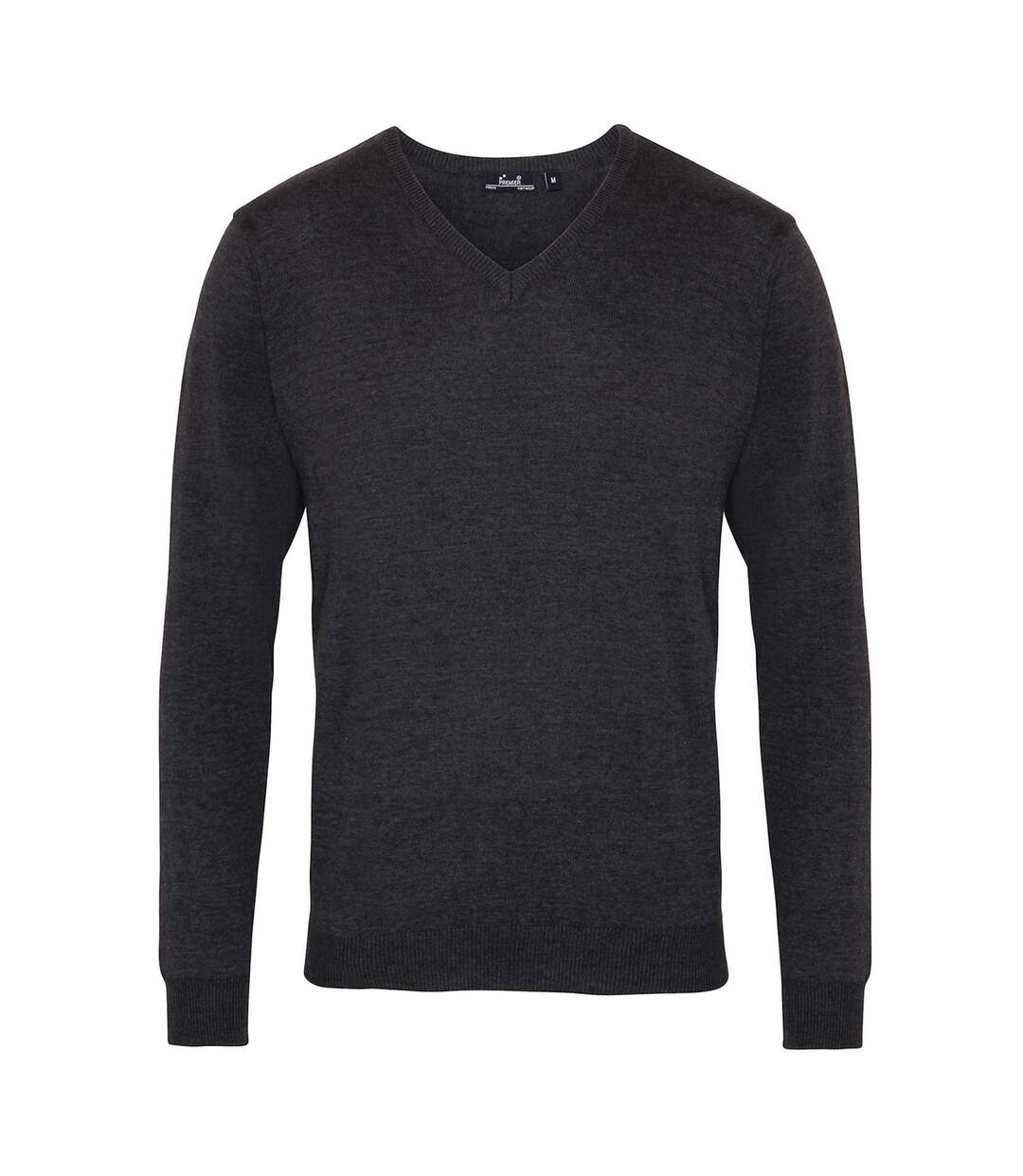 Mens Knitted Cotton Acrylic V Neck Sweatshirt Charcoal Premier-2