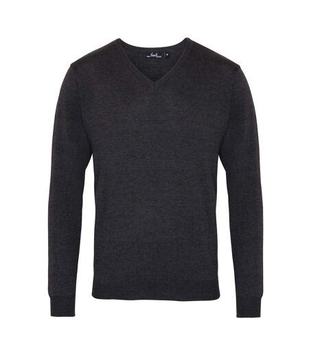 Premier Mens Knitted Cotton Acrylic V Neck Sweatshirt (Charcoal)
