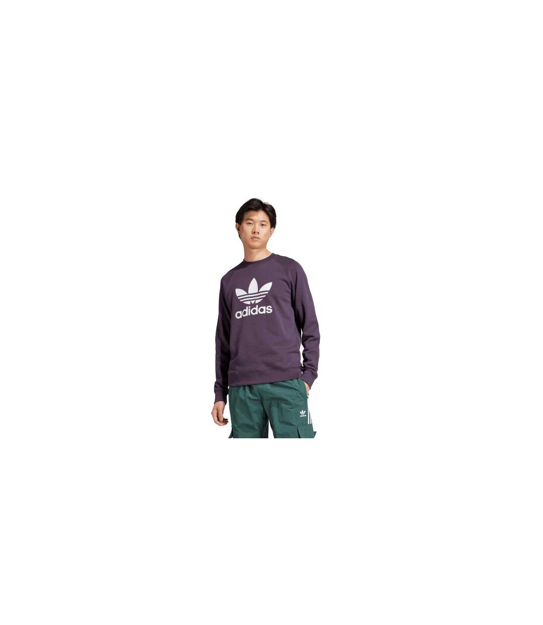 Mens Trefoil Ribbed Crew Neck Sweatshirt Aurora Black Adidas-1