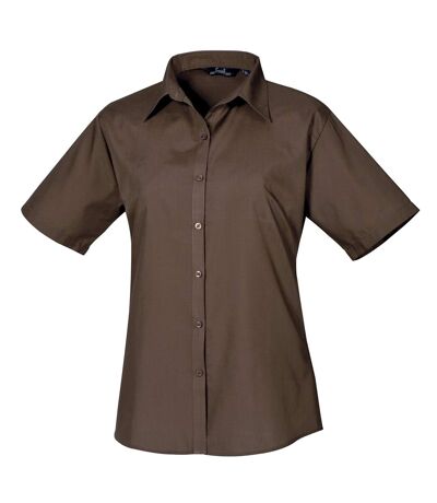 Premier Short Sleeve Poplin Blouse/Plain Work Shirt (Brown)