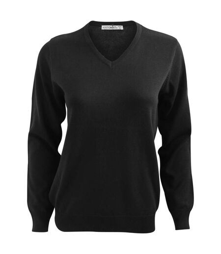 Kustom Kit Ladies Arundel Long Sleeve V-Neck Sweater (Black) - UTBC1447
