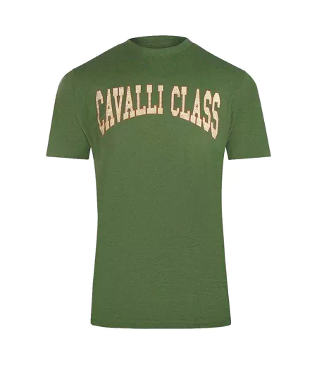 T-shirt Motif Universitaire Homme Vert Cavalli Class