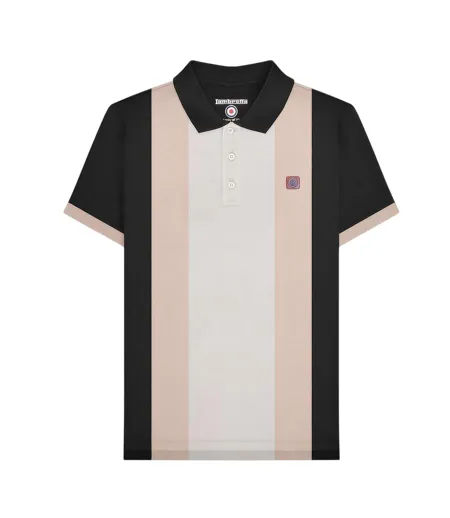 Mens Panel Short-sleeved Polo Shirt Black Cream Beige Lambretta