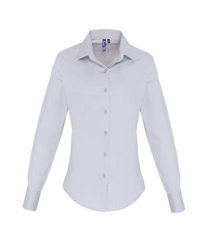 Premier Womens/Ladies Stretch Fit Poplin Long Sleeve Blouse (Silver) - UTRW6588