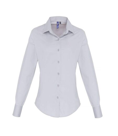 Premier Womens/Ladies Stretch Fit Poplin Long Sleeve Blouse (Silver) - UTRW6588