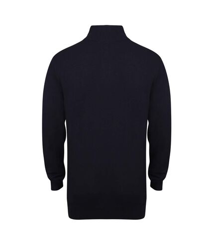 Henbury Mens 1/4 Zip Long Sleeve Sweater (Navy)
