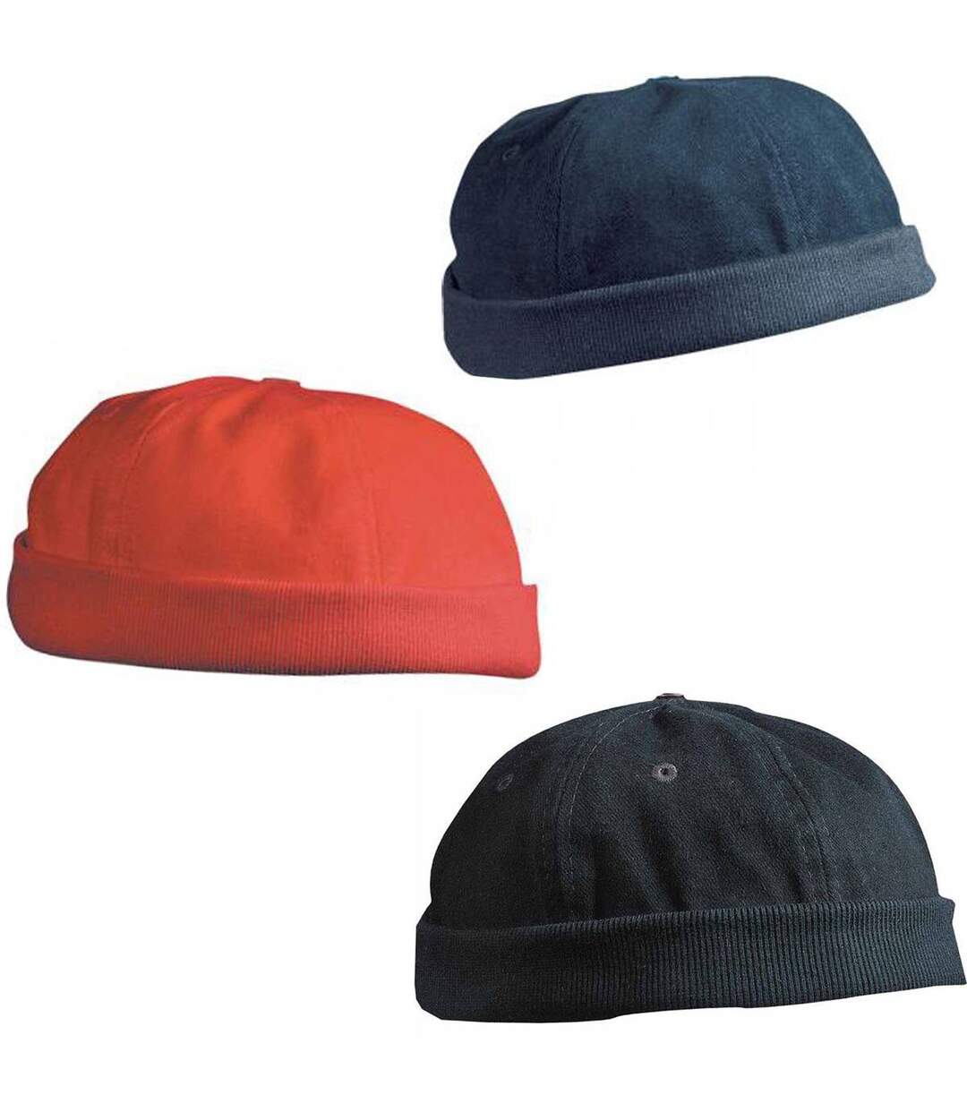 Lot 3 Bobs - bonnets marin docker - velours - MB022 - noir bleu marine et rouge-1