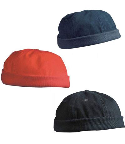 Lot 3 Bobs - bonnets marin docker - velours - MB022 - noir bleu marine et rouge