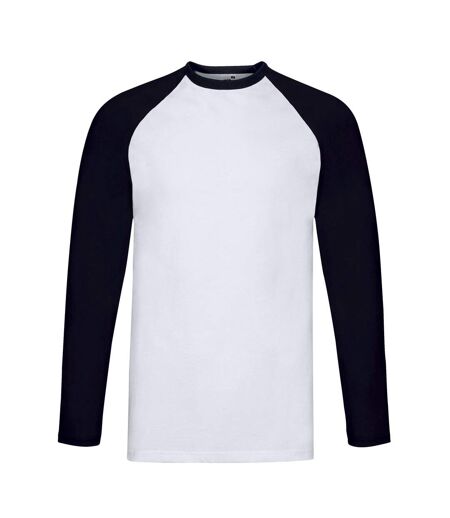 Fruit of the Loom Unisex Adult Contrast Long-Sleeved Baseball T-Shirt (White/Deep Navy)