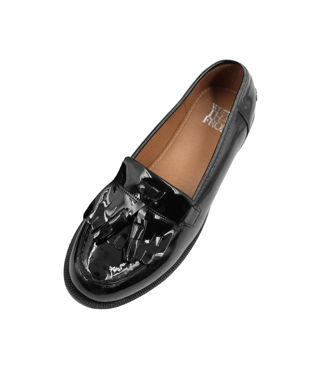 Womens/ladies imogen tassel patent leather slip-on flatform loafers black Where´s That From-1