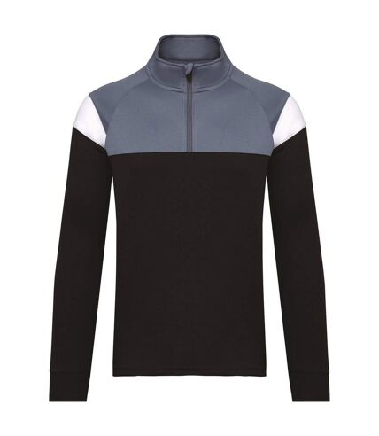 Sweat d'entrainement 1/4 de zip - Unisexe - PA387 - noir et gris