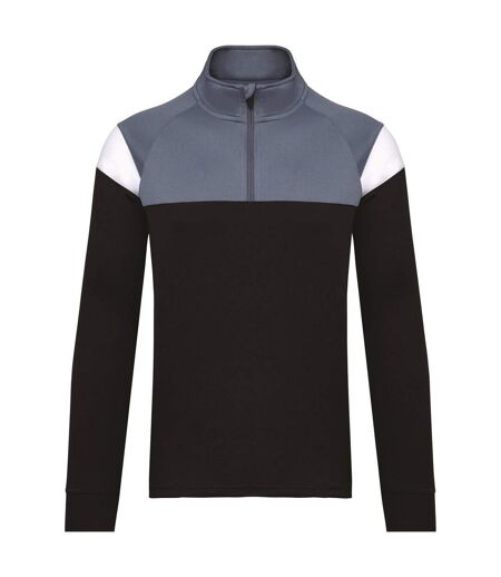 Sweat d'entrainement 1/4 de zip - Unisexe - PA387 - noir et gris