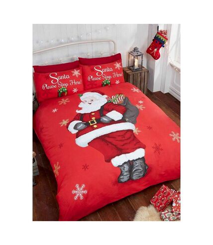 Bedding & Beyond - Parure de lit SANTA STOP HERE (Rouge / Rouge / Blanc / Blanc) - UTAG849