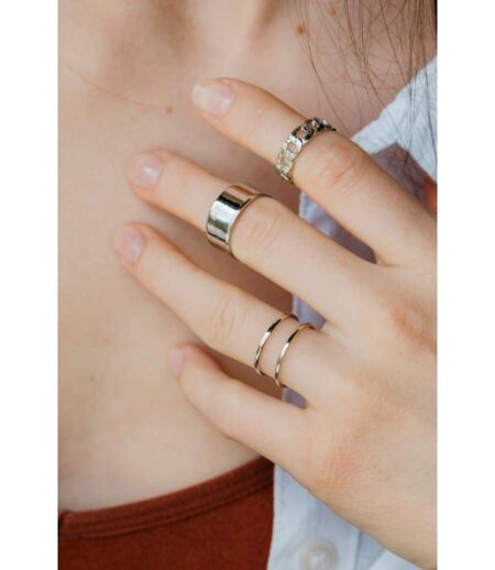 3 Piece Adjustable Wide Band Silver Cuff Resizable Boho Ring set