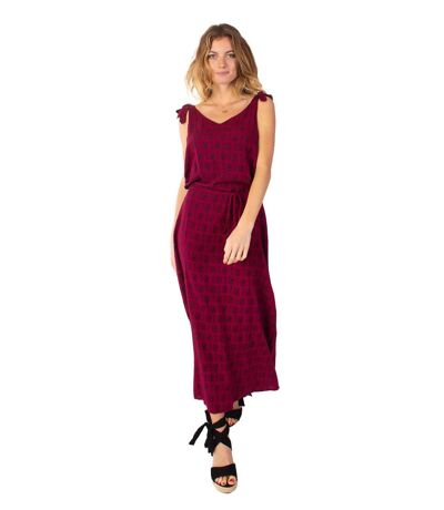 Robe longue fluide LUDMILLA imprimé ethnique prune Coton Du Monde