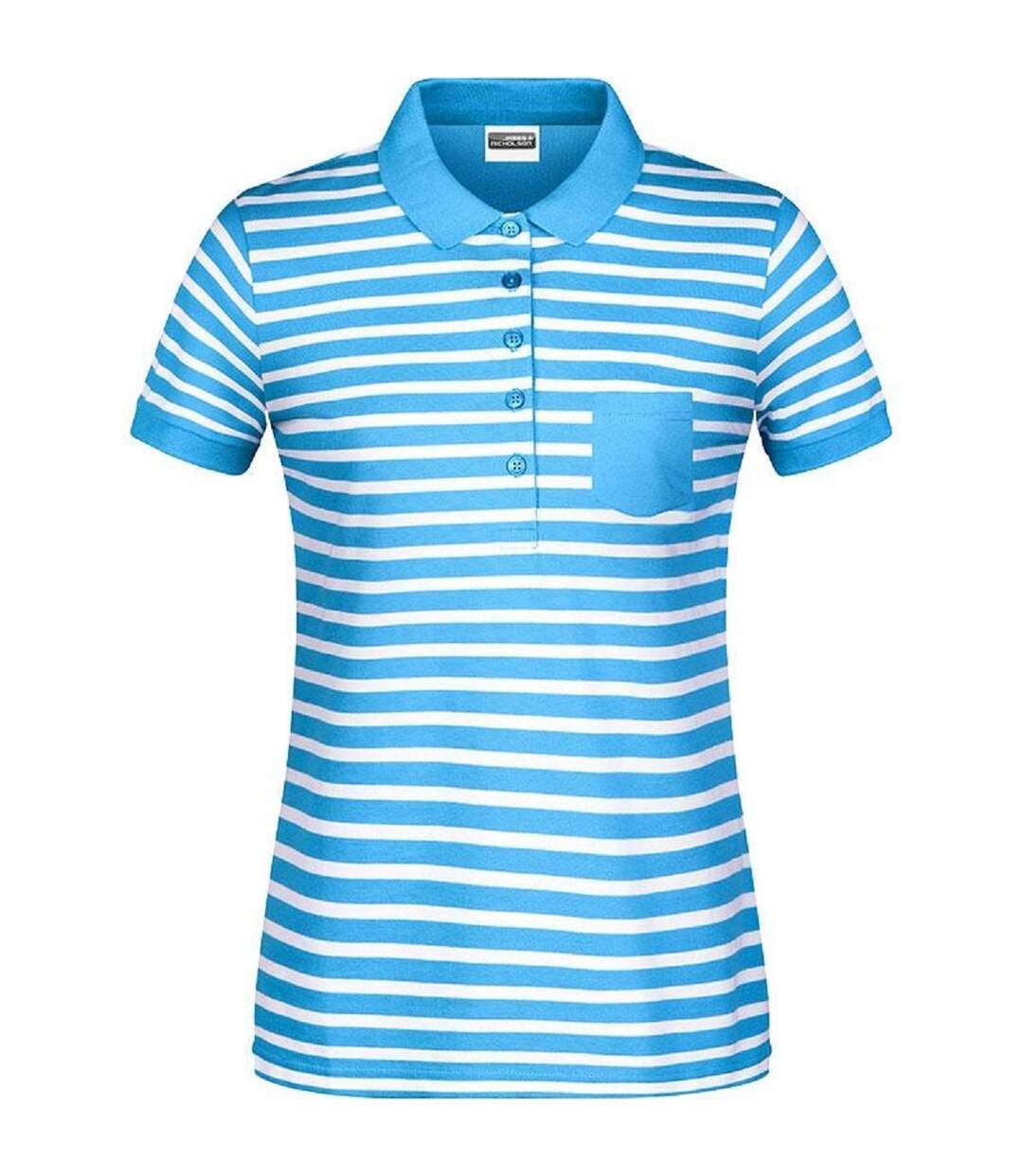 Polo rayé marinière coton bio pour femme - 8029 - bleu atlantique