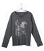 AXONE CHALON1G - Tee-shirt gris manches longues col V avec imprimé devant et fentes latérales-4