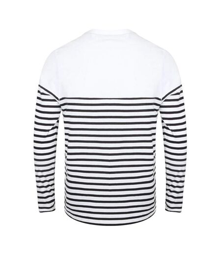 T-shirt Manches Longues Motif/style À Rayures Breton Homme Blanc Bleu Marine Front Row