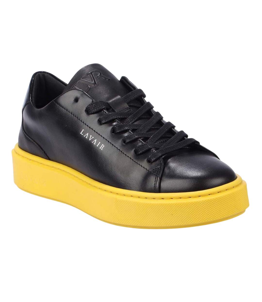 Mens Luna Nappa Leather Platform Trainers Black Yellow Lavair-4