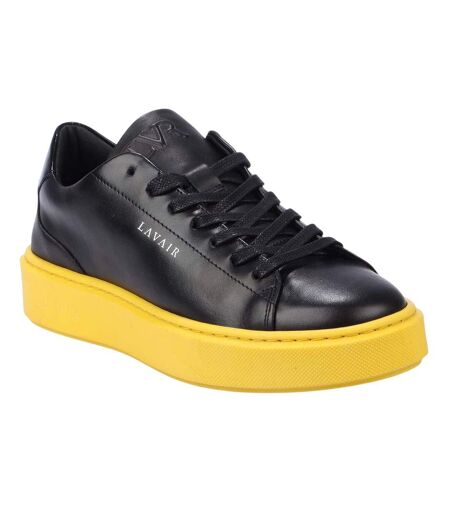 Mens Luna Nappa Leather Platform Trainers Black Yellow Lavair