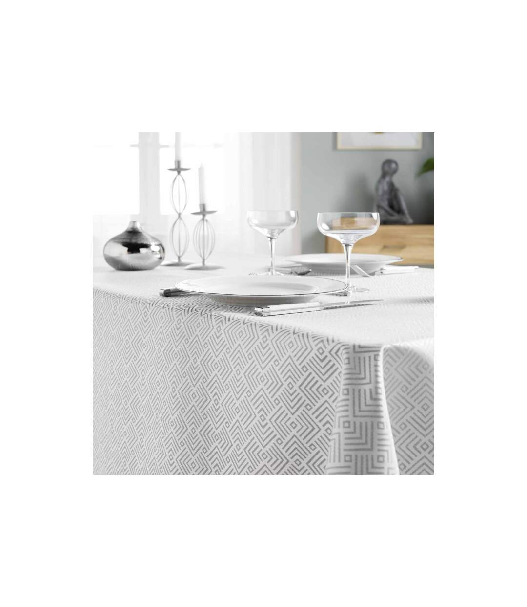 Nappe Jacquard Imprimé Azuline 140x250cm Gris-2