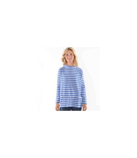 Womens/ladies Striped Roll Neck Sweatshirt Sapphire Lazy Jacks