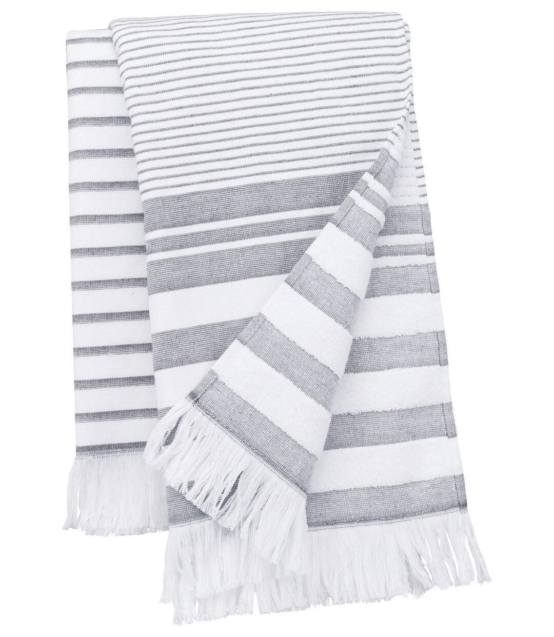 Drap de plage - Fouta - K132 - blanc et gris rayé