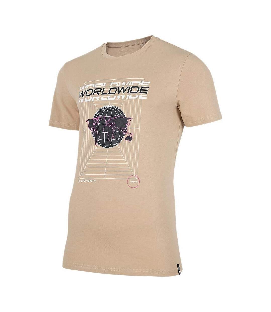 T-shirt Motif/style Globe Homme Beige 4F-2