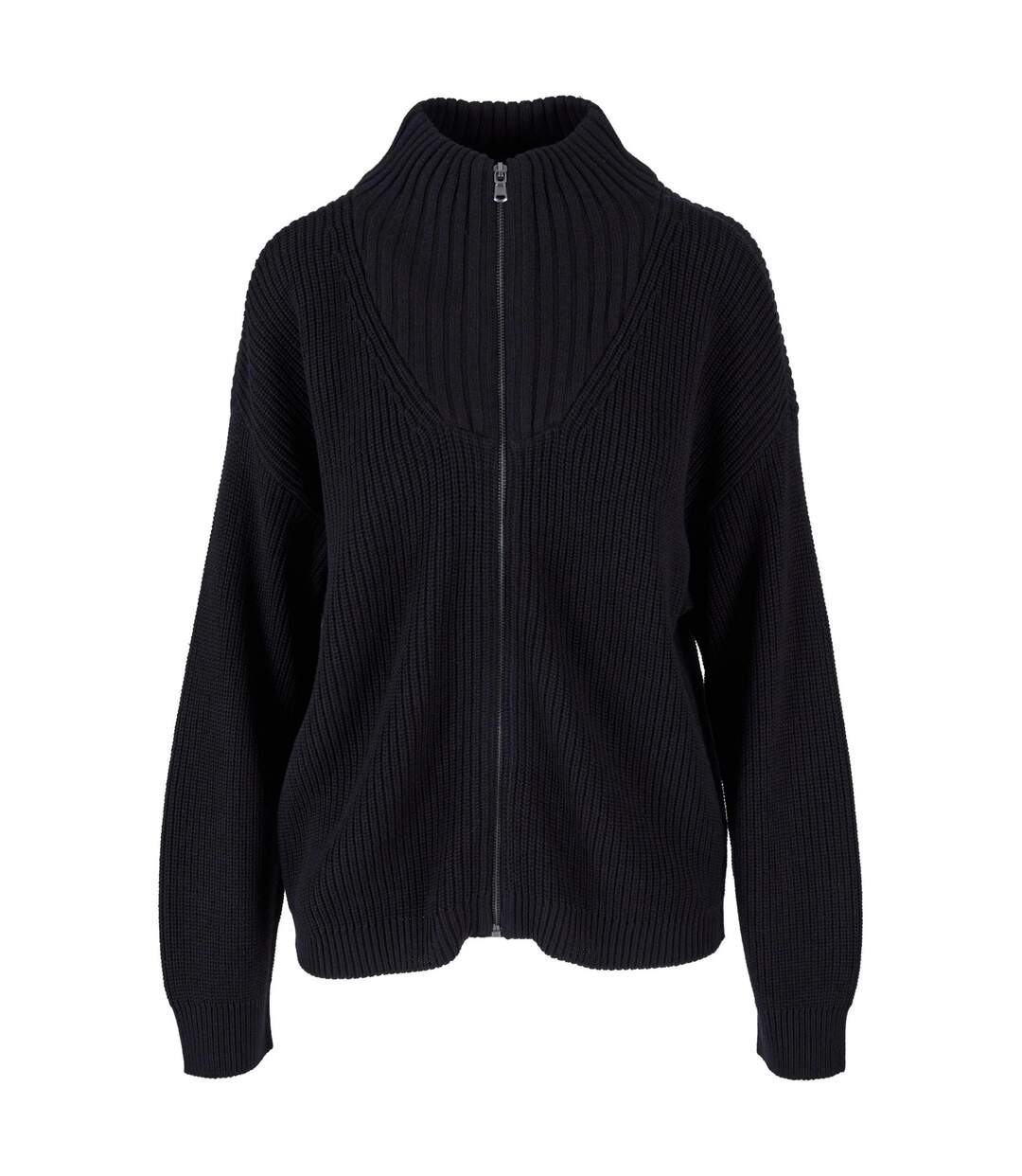Womens/ladies Knitted Zipped Cardigan Black Urban Classics-1