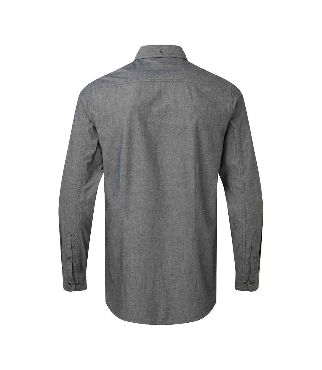 Mens chambray organic long-sleeved shirt grey denim Premier