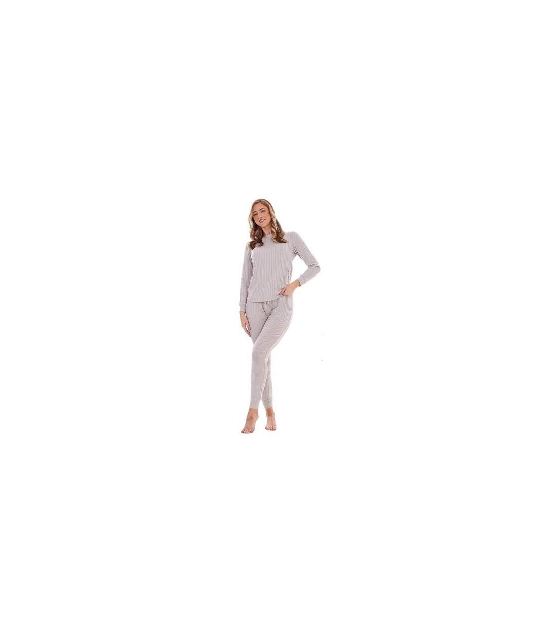 Ensemble De Pyjama Long Motif/style Côtelé Femme Gris Keanu-1