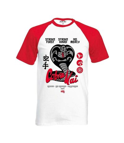 Cobra Kai Unisex Adult No Mercy Raglan Baseball T-Shirt (White/Red) - UTPM2983
