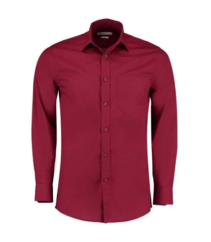 Kustom Kit Mens Poplin Tailored Long-Sleeved Formal Shirt (Claret Red)