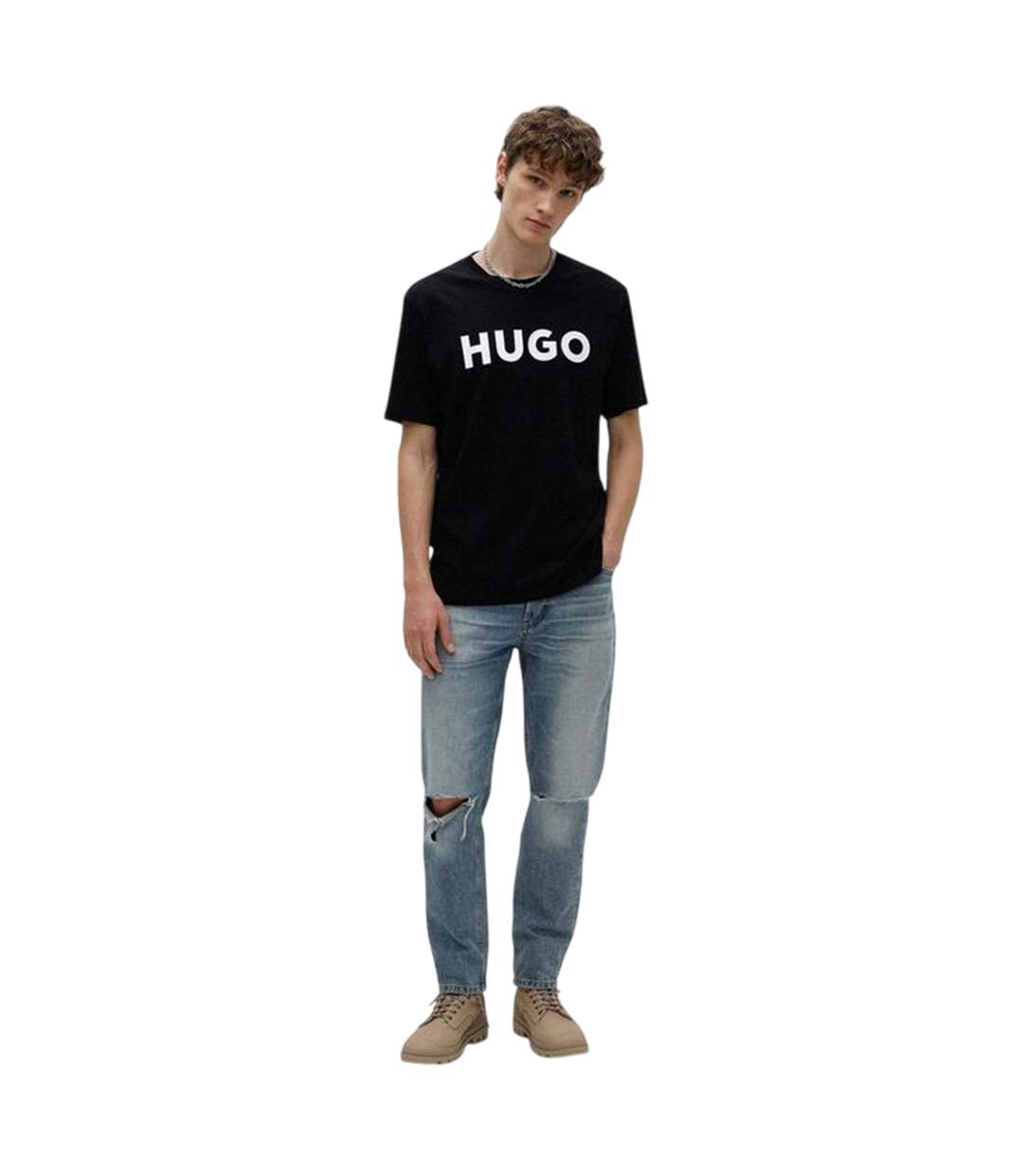 Mens Dulivio Contrast Logo T-shirt Black White Hugo-3