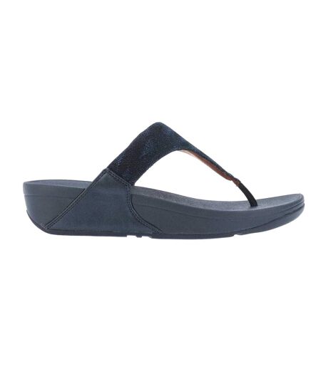 Womens/ladies Lulu Glitz Toe Post Wedge Sandals Navy Fit Flop