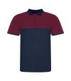 Awdis Mens Piqu Colour Block Polo Shirt (Oxford Navy/Burgundy)