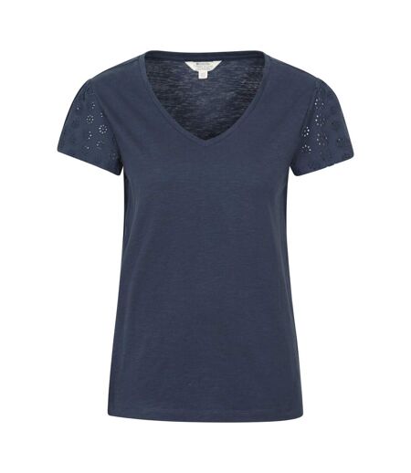 Womens/ladies Malaga Broderie Sleeve T-shirt Navy Mountain Warehouse