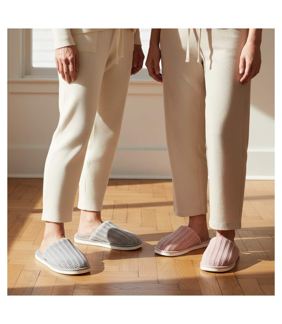 OZABI Pack 2 Paires Mules Femme Tricot Côtelé Semelle Plate Épaisse-2