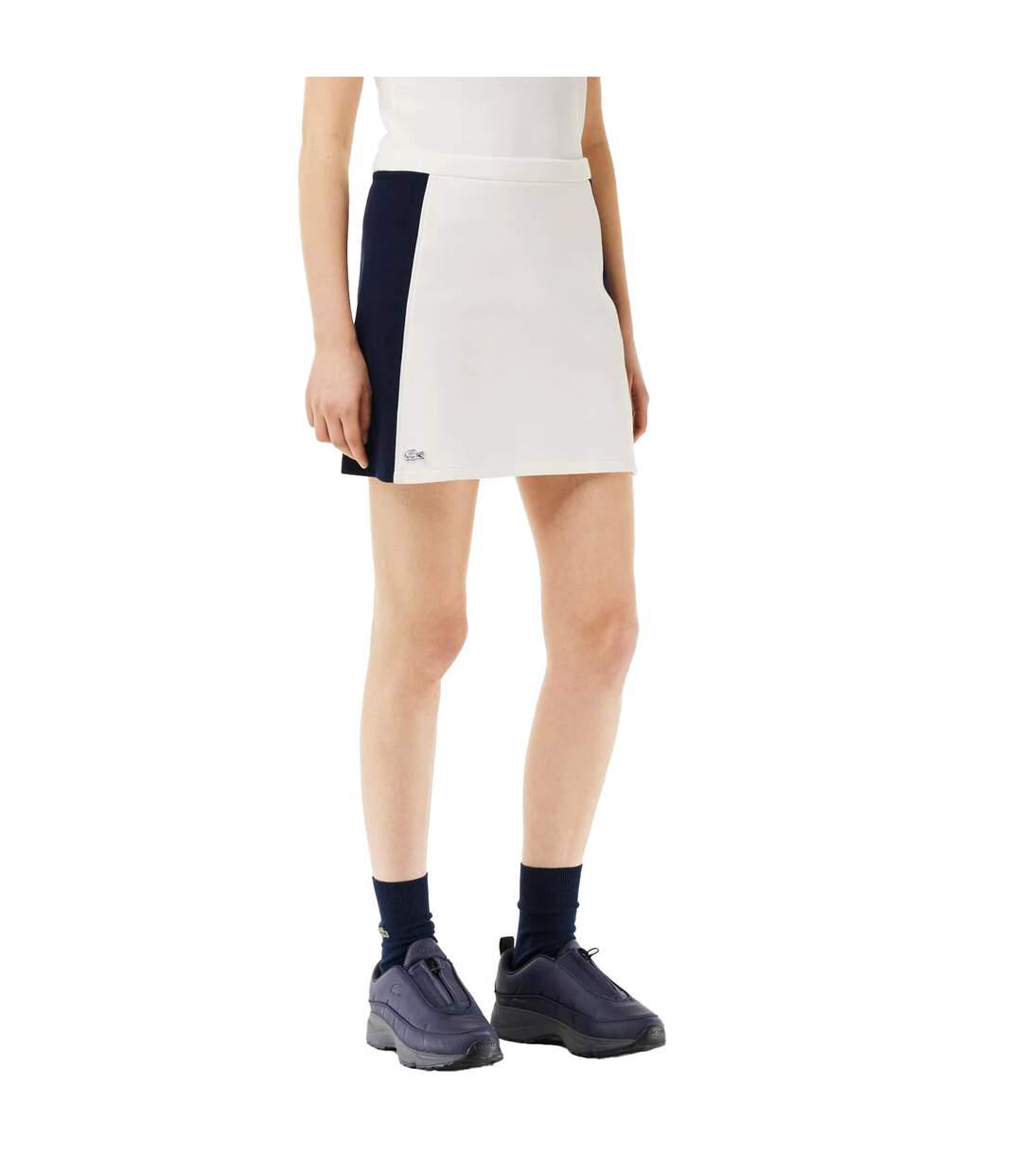 Womens/ladies Colour Block Pique Mini Skirt White Navy Lacoste-4