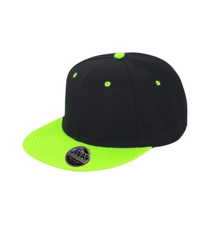 Result Unisex Core Bronx Original Flat Peak Snapback Dual Color Cap (Black/Lime Green)