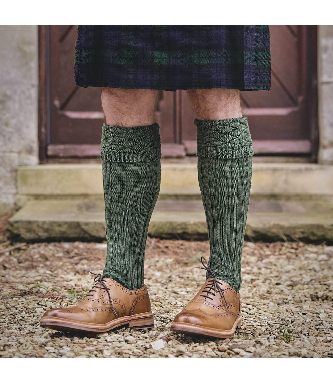 Mens Premium Wool Kilt Socks Knee High Diamond Pattern Turn Over Top-5