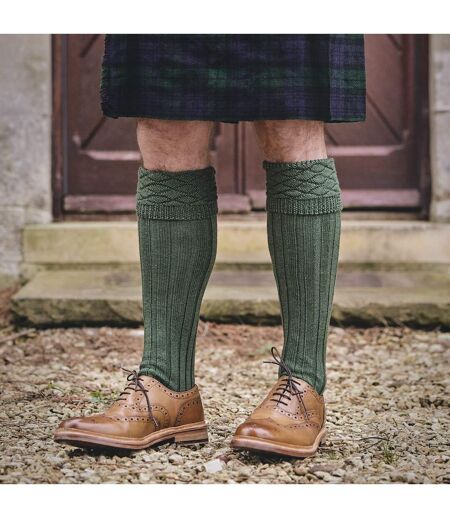 Mens Premium Wool Kilt Socks Knee High Diamond Pattern Turn Over Top