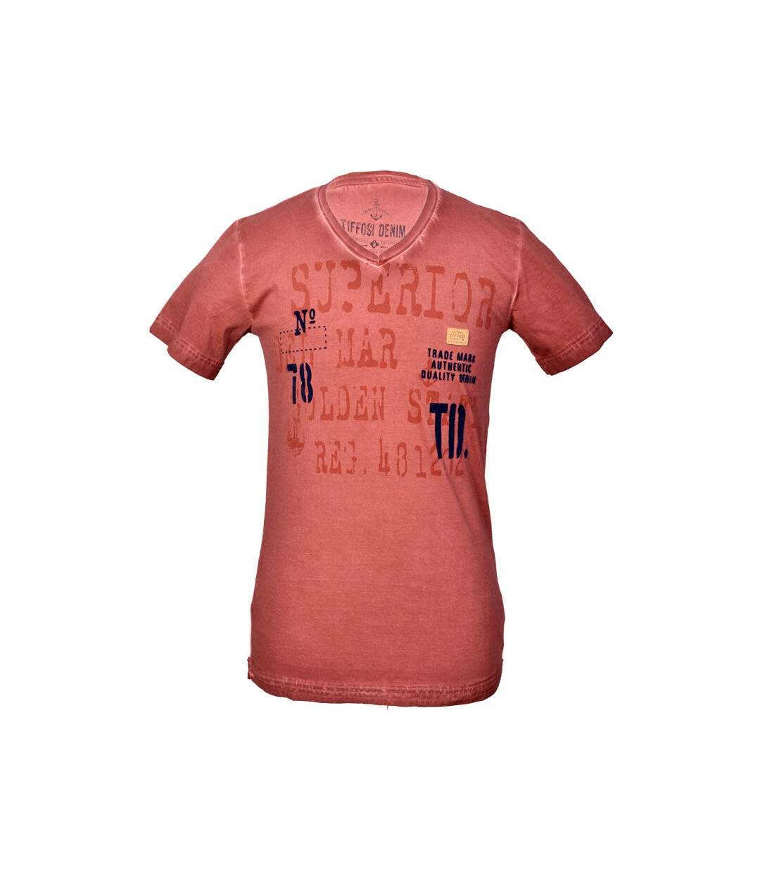 Tee shirt manches courtes homme couleur orange col V